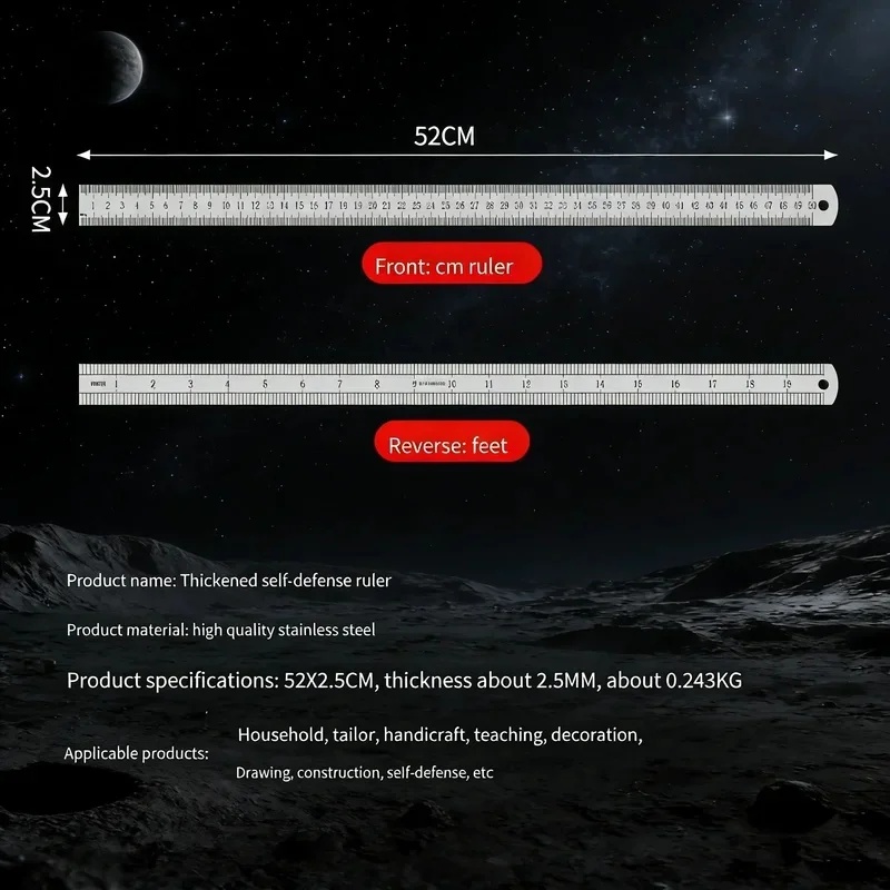 AliExpress 2.5mm Forged Longquan Steel Ruler 50cm Thickened Multi‑Purpose Car Tool for Measuring & Daily Self‑Defense, view 2