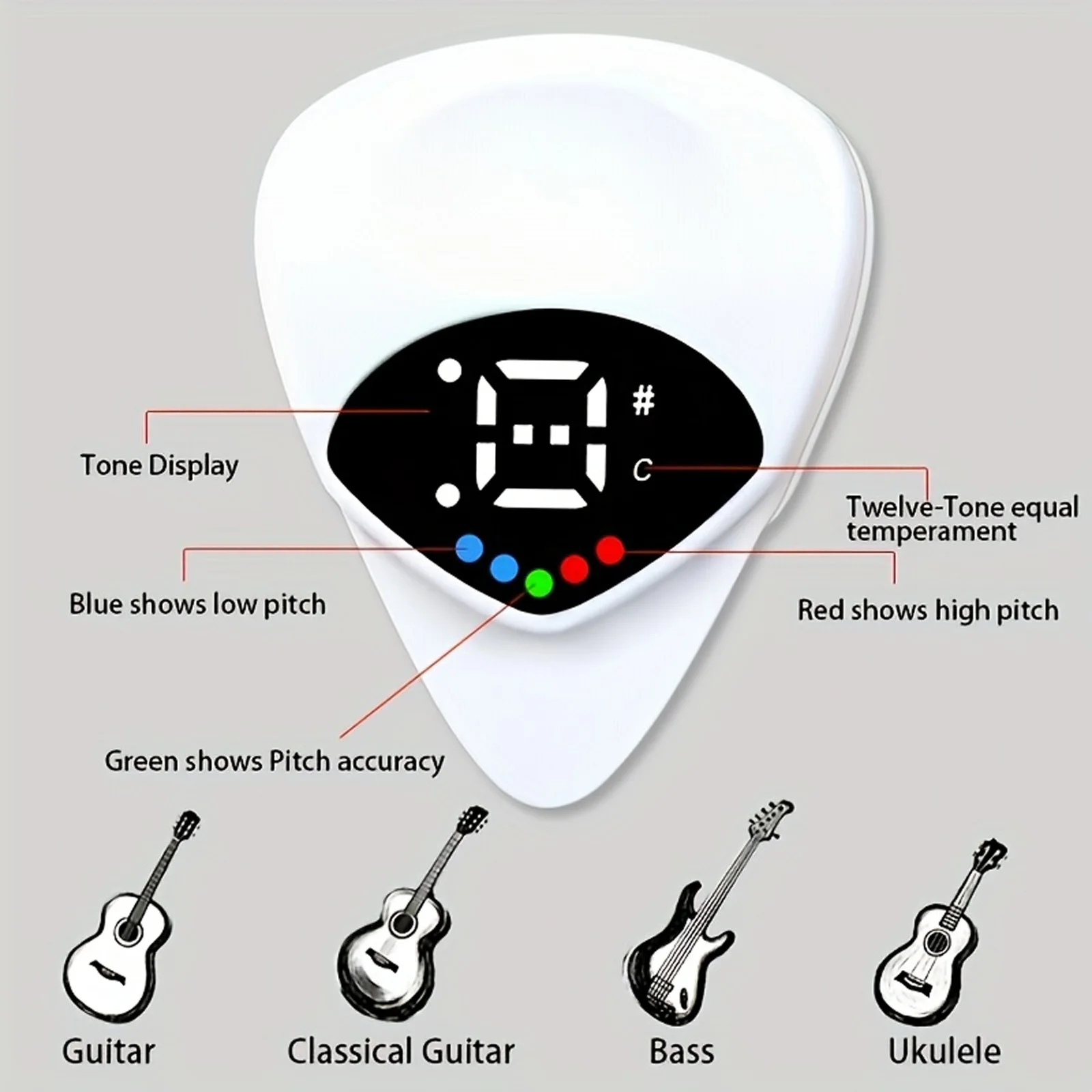 AliExpress 2-in-1 Guitar Pick & Tuner - Portable, Multi-Purpose Pitch Calibrator for Folk Guitars and Ukuleles, 12-Tone Equal Temperament,, view 6