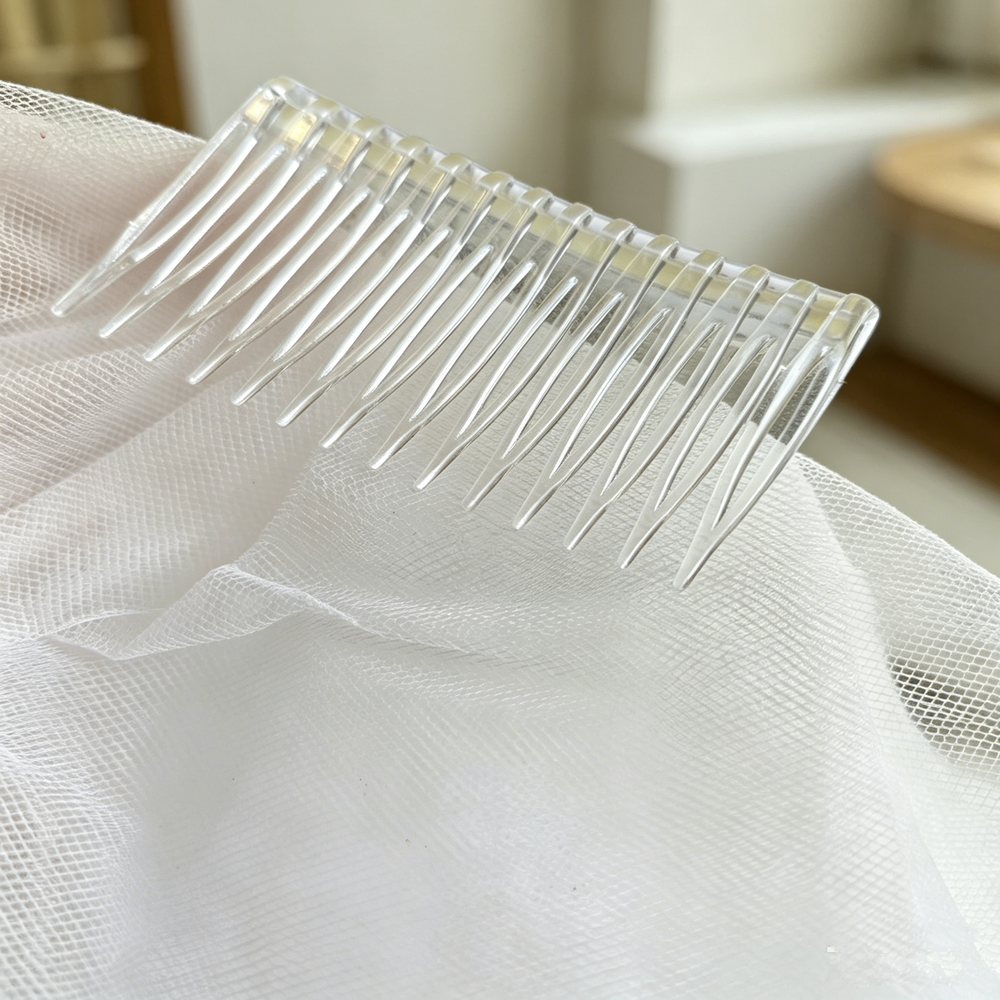 AliExpress 2 Layers Romantic Bridal Veil Simple Ribbon Edge Soft Tulle Wedding Veils with Clear Hair Comb Marriage Wedding Accessories, view 6