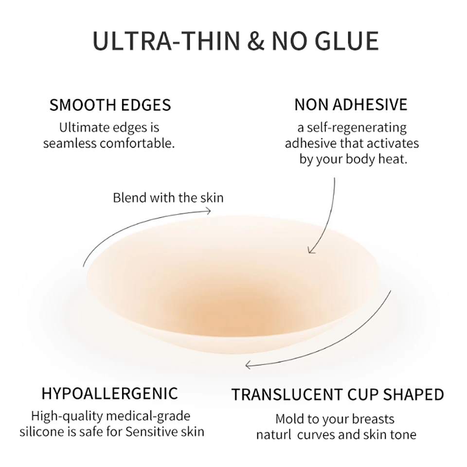 AliExpress 2 Pairs Ultra Thin Reusable Nipple Covers Stickers Adhesive Silicone Breast Petals Pasties Invisible Boob Tape, view 4