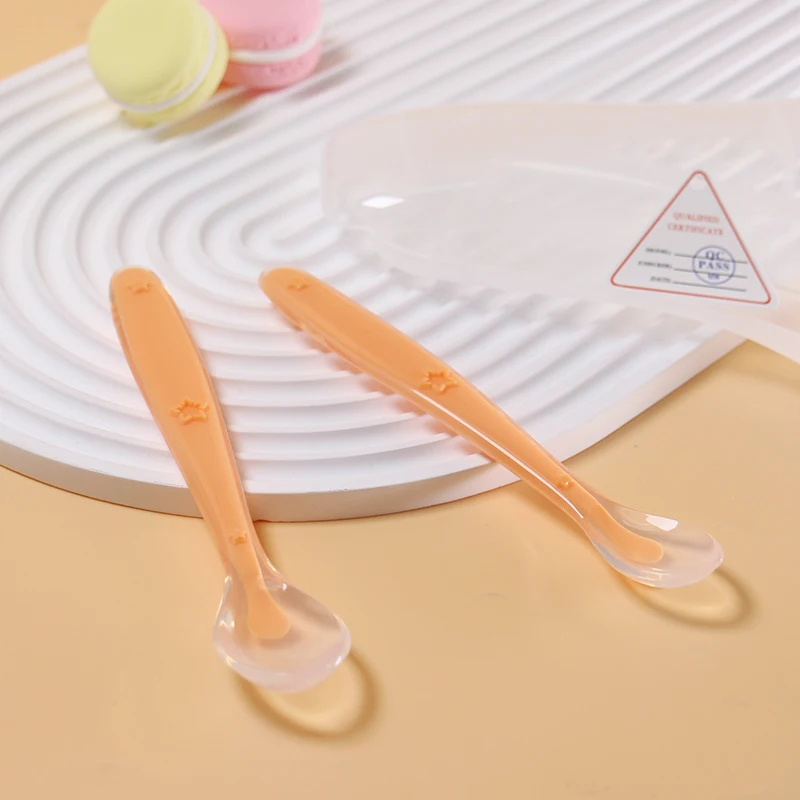 AliExpress 2 Pcs Baby Silicone Spoon Learning Spoon Set Stars Tableware Kids Soft Silicone Feeding Spoon Training Baby Reborn Silicone, view 3