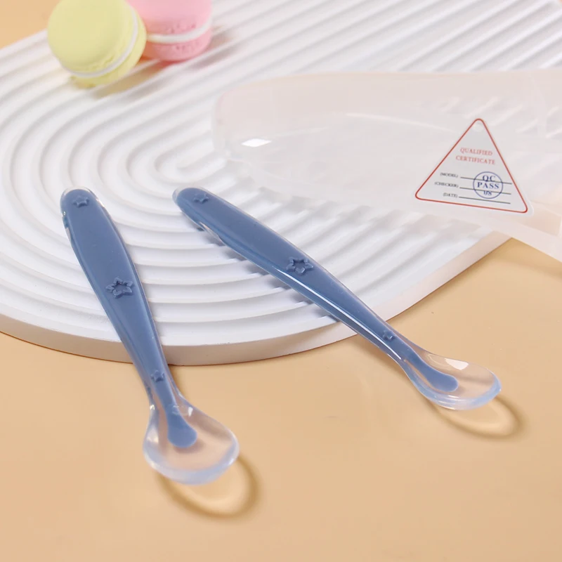 AliExpress 2 Pcs Baby Silicone Spoon Learning Spoon Set Stars Tableware Kids Soft Silicone Feeding Spoon Training Baby Reborn Silicone, view 4
