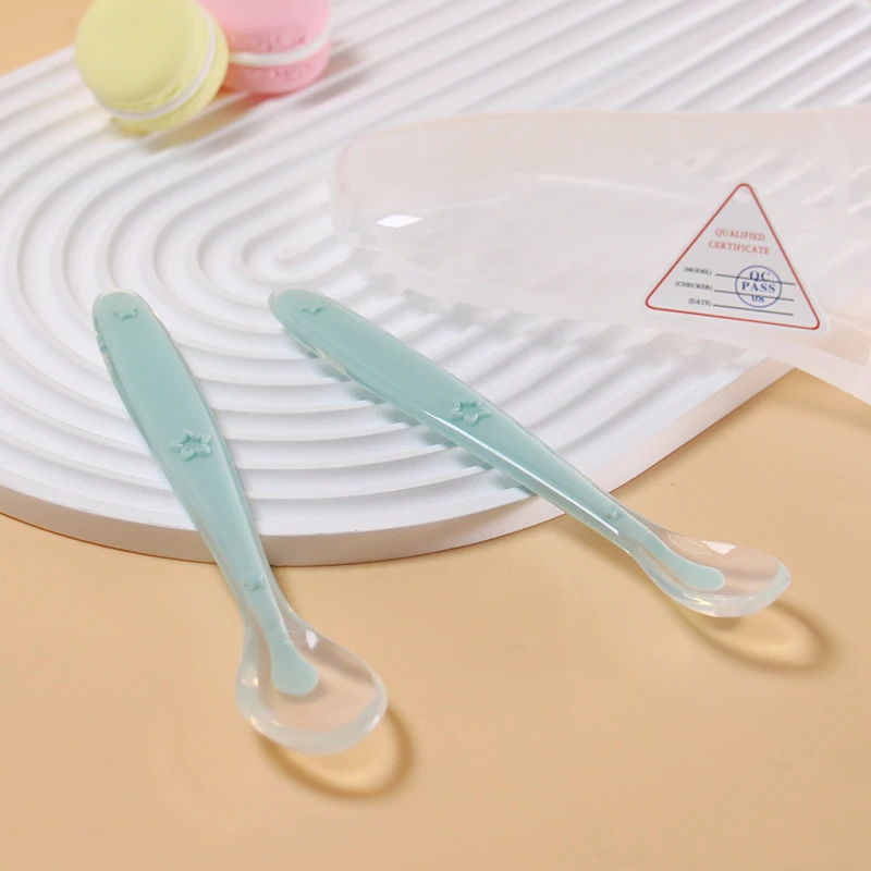 AliExpress 2 Pcs Baby Silicone Spoon Learning Spoon Set Stars Tableware Kids Soft Silicone Feeding Spoon Training Baby Reborn Silicone, view 5