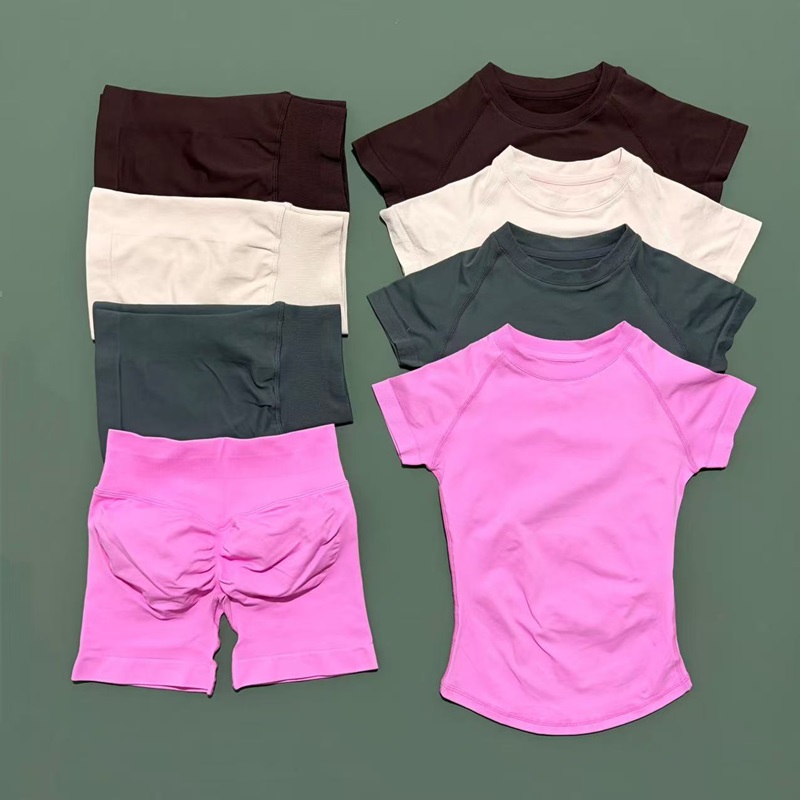 AliExpress 2 Pcs HISTELLO Sports Gym Sets Short Sleeve Seamless Yoga Clothing Fitness Set Women Workout Running Sports Short Leggings Suit