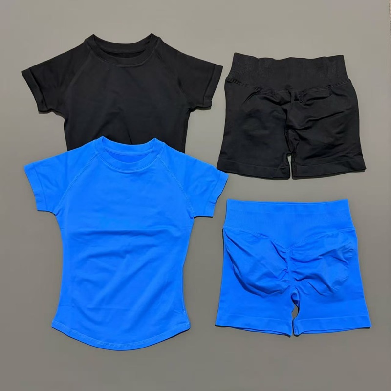 AliExpress 2 Pcs HISTELLO Sports Gym Sets Short Sleeve Seamless Yoga Clothing Fitness Set Women Workout Running Sports Short Leggings Suit, view 2