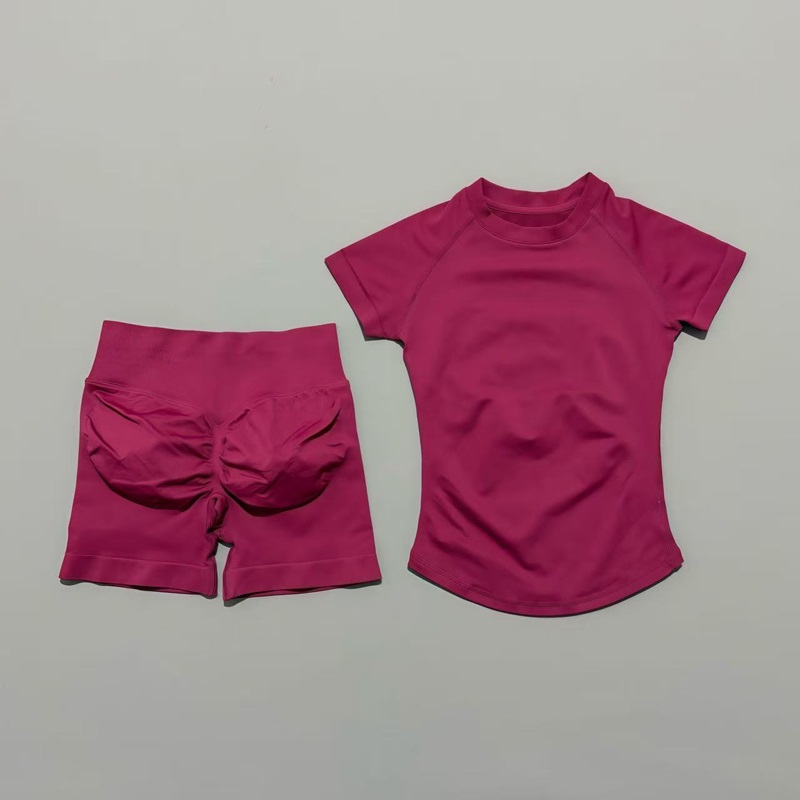AliExpress 2 Pcs HISTELLO Sports Gym Sets Short Sleeve Seamless Yoga Clothing Fitness Set Women Workout Running Sports Short Leggings Suit, view 6