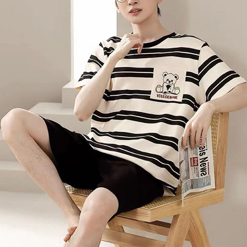 AliExpress 2 Piece Set Sleepwear Men Large Size Youth Pajamas Striped Bear Home Wear Man Nightwear Loungewear Comforts Breathable Casual