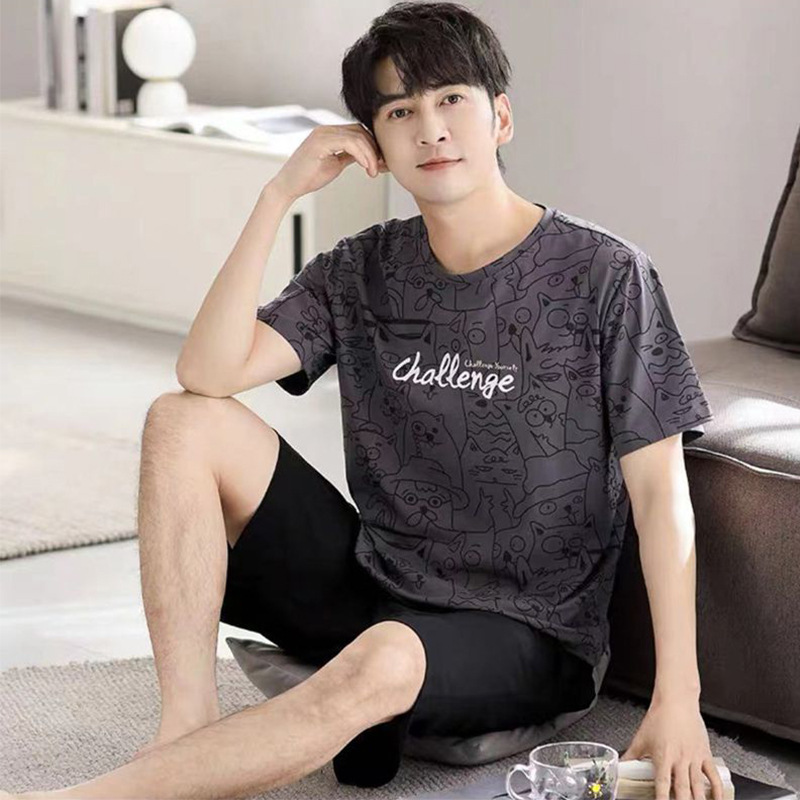 AliExpress 2 Piece Set Sleepwear Men Large Size Youth Pajamas Striped Bear Home Wear Man Nightwear Loungewear Comforts Breathable Casual, view 2