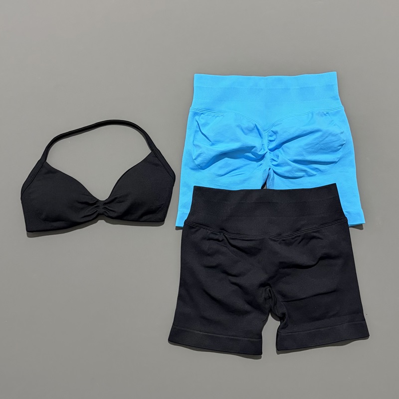 AliExpress 2 Pieces HISTELLO Sports Set Seamless Strappy Yoga Bra High Waist Scrunch Shorts Breathable Elastic Gym Workout Fitness Clothes, view 6