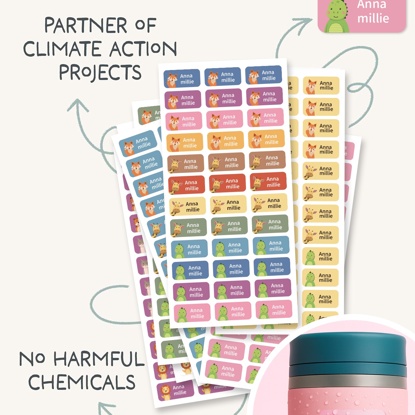 AliExpress 2 Sheets 72pcs Personalized Name Stickers with Cute Animal, Waterproof Custom Labels for Kids’ School, Water Bottles, Books, view 3
