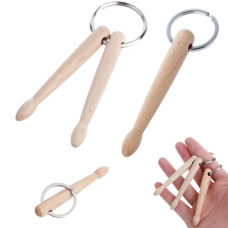 AliExpress 2 Types Wood Mini Drum Sticks Keychain Drumsticks Key Ring Chain Keyfob Percussion Gift Key Chain Fashion Hanging Accessories, view 2