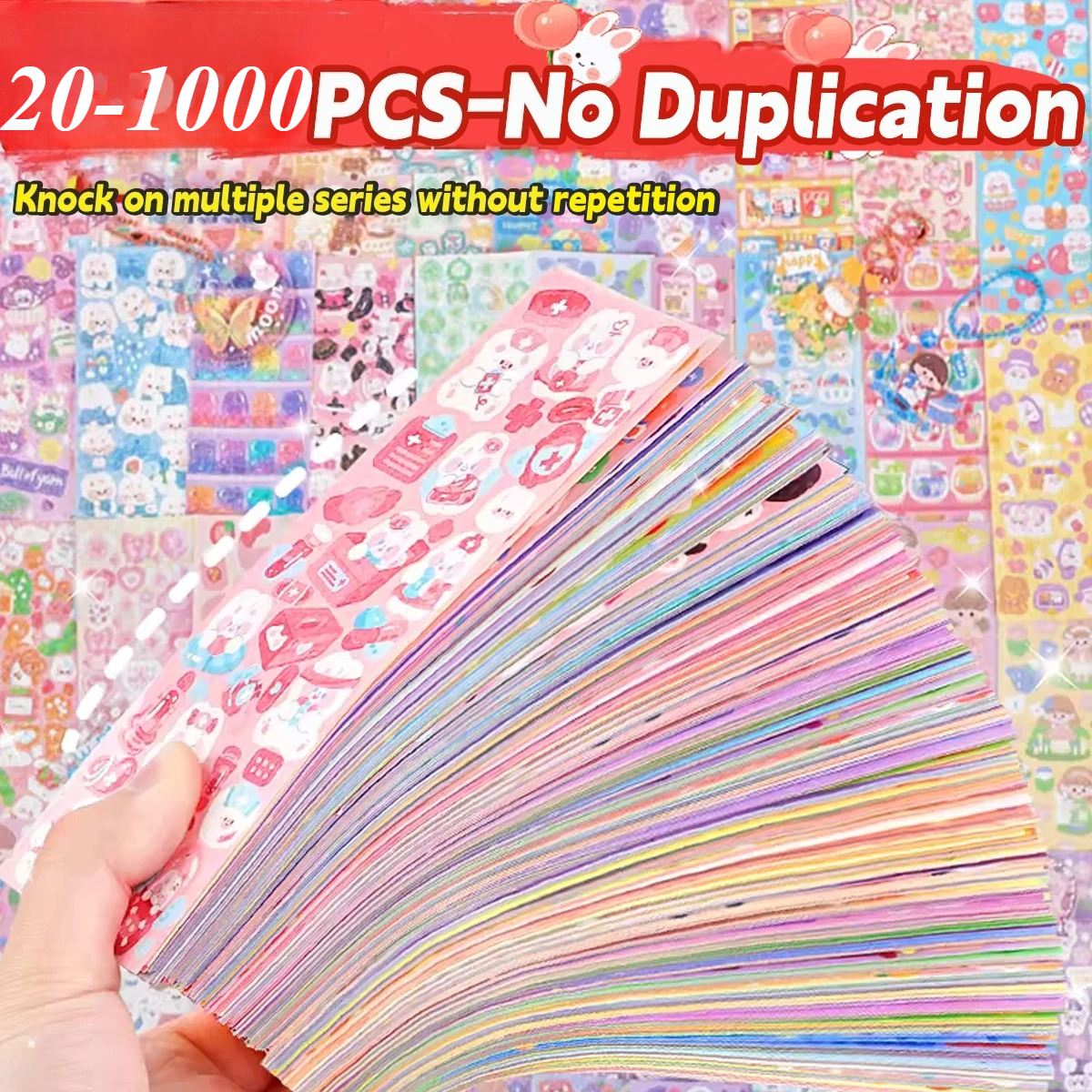 AliExpress 20-1000 PCS Cute Stickers Kawaii Cartoon Laser Sticker No Repeat for Diary Kid DIY School Students Decoration Stationery