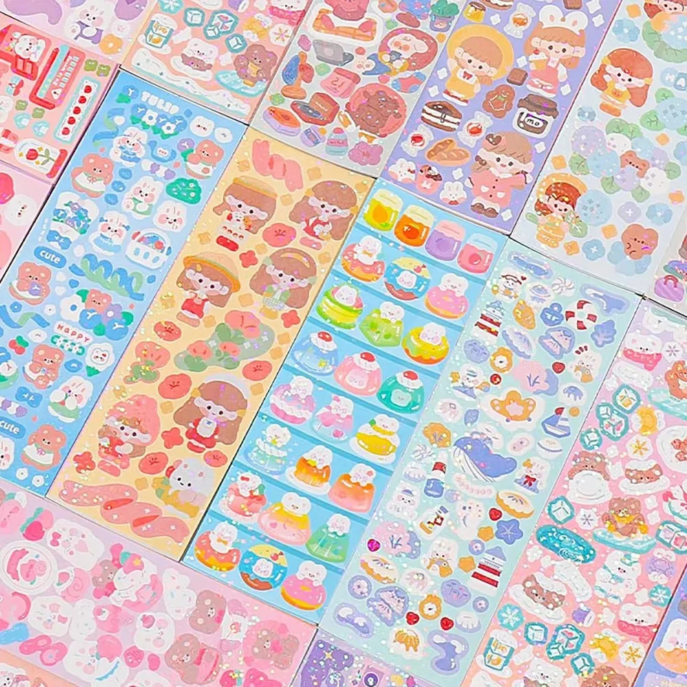 AliExpress 20-1000 PCS Cute Stickers Kawaii Cartoon Laser Sticker No Repeat for Diary Kid DIY School Students Decoration Stationery, view 6
