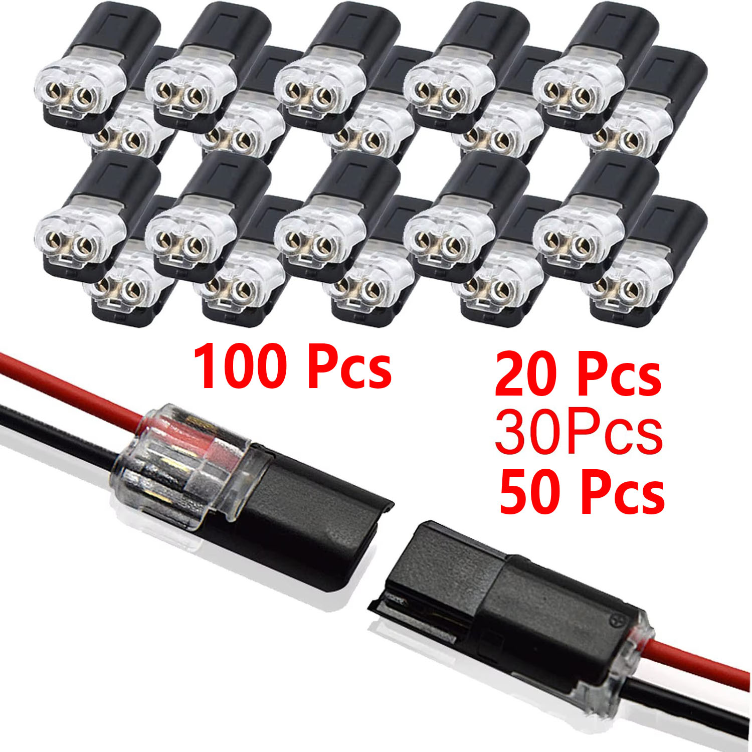 AliExpress 20/30/50/100 Pieces of Locking Plug-In Dual-Wire Led Connectors, 2-Pin 2-Way Universal Compact Cable Connectors