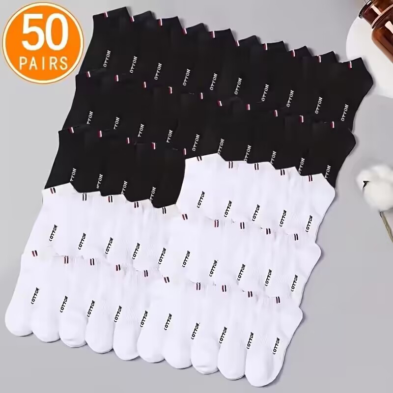 AliExpress 20/50 Pairs of High-Quality Soft and Comfortable Men's Sports Socks Casual and Breathable Black and White Short Socks