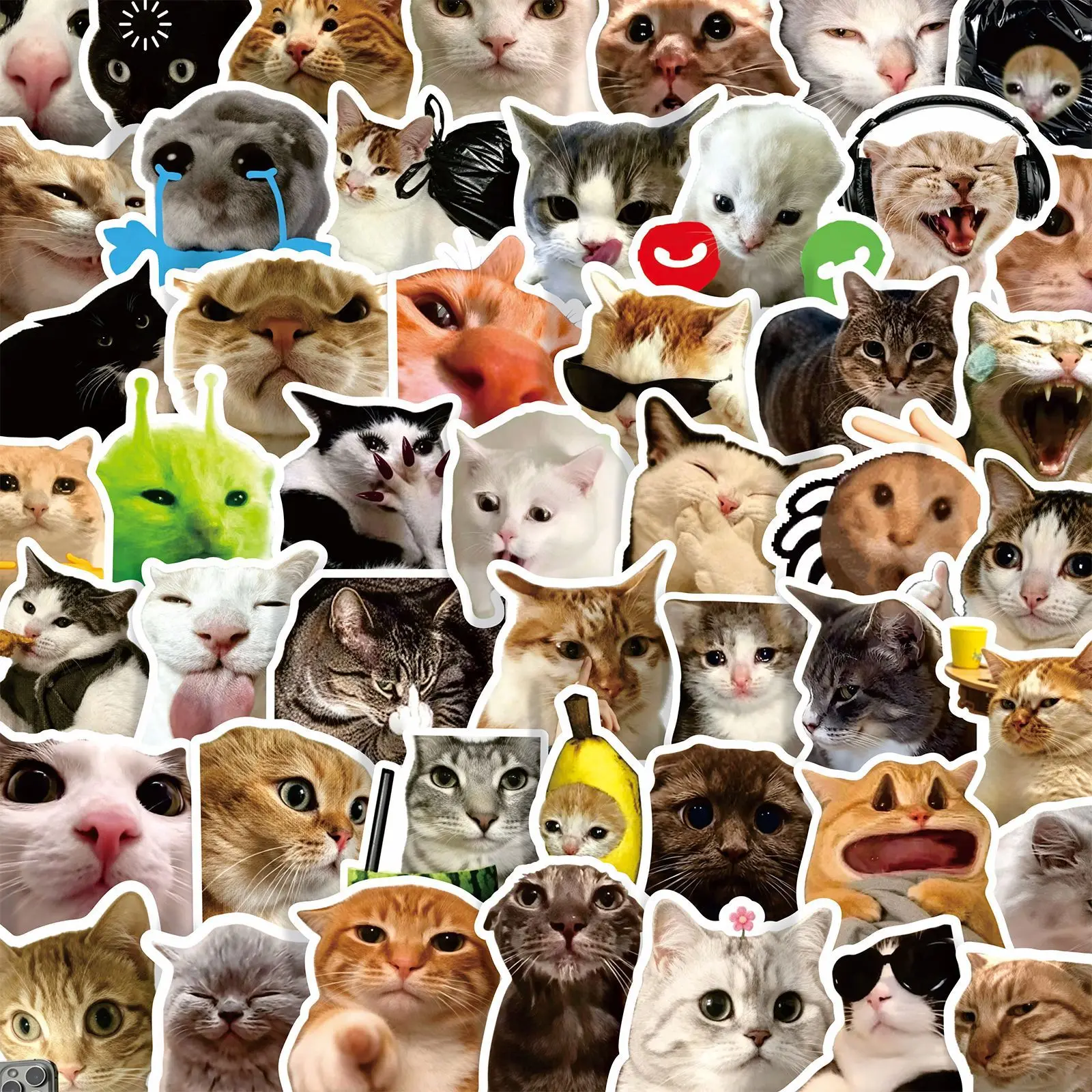 AliExpress 20/500 Pcs Funny Cat Meme Stickers Set Cute Cat Expressions DIY Notebook Decorations Fun Cat Memes for Journaling And Planners