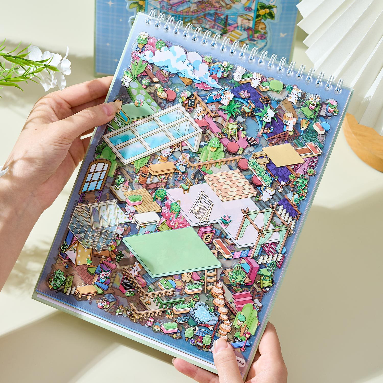 AliExpress 20 Sheets/pack Cute Style Stacked Miniature Scene 3D Cabin Quiet Book Sticker Book Foggy Town Series, view 5
