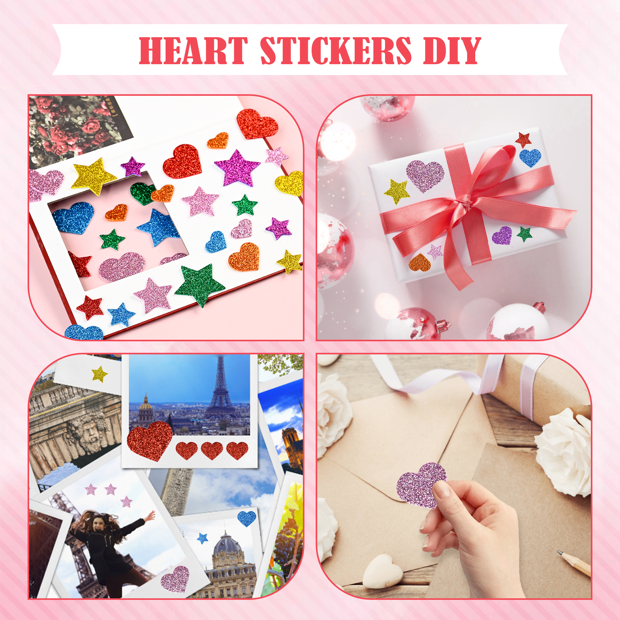 AliExpress 200 Pieces Colorful Glitter Foam Stickers Self Adhesive Stars Mini Heart Shapes Glitter Stickers, Kid's Arts Craft Supplies Gree, view 5