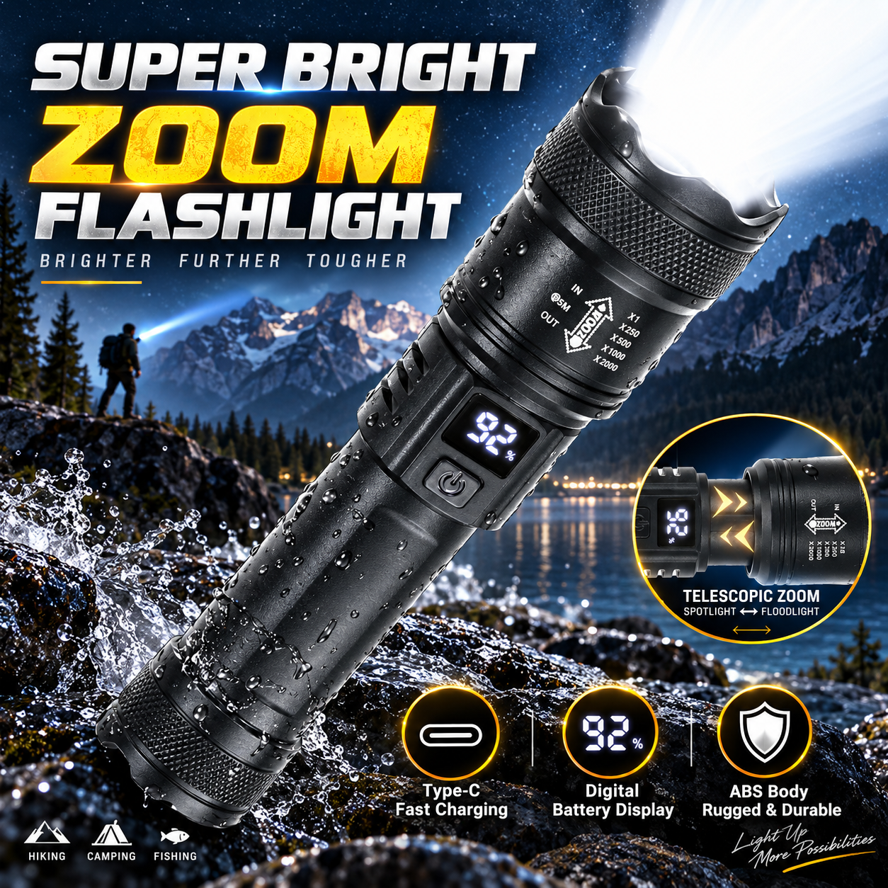 AliExpress Rechargeable Zoom Tactical LED Flashlight (2000LM)