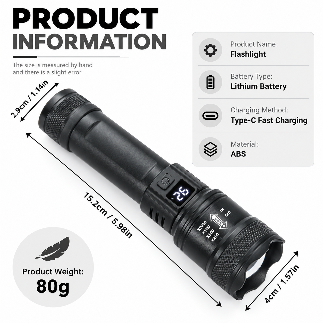 AliExpress Rechargeable Zoom Tactical LED Flashlight (2000LM), view 6