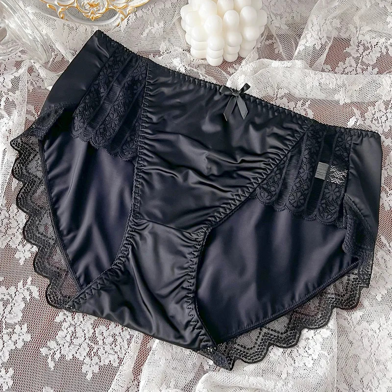 AliExpress 2023 New High End Satin Traceless Ice Silk Skincare Lightweight, Breathable Sexy Pure Desire Large Mid Waist Underwear for Women