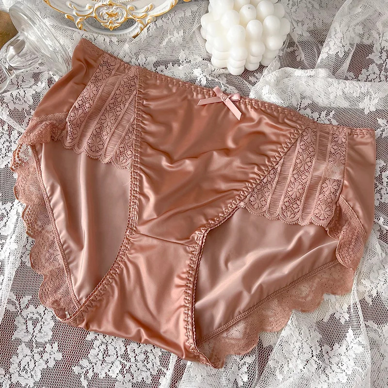 AliExpress 2023 New High End Satin Traceless Ice Silk Skincare Lightweight, Breathable Sexy Pure Desire Large Mid Waist Underwear for Women, view 2