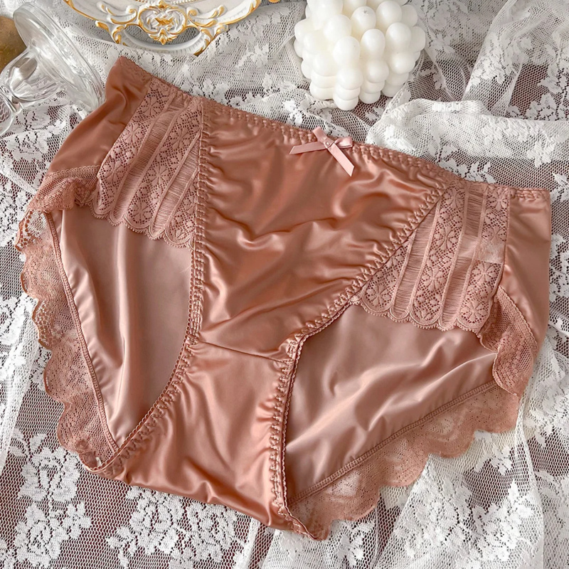 AliExpress 2023 New High End Satin Traceless Ice Silk Skincare Lightweight, Breathable Sexy Pure Desire Large Mid Waist Underwear for Women, view 3
