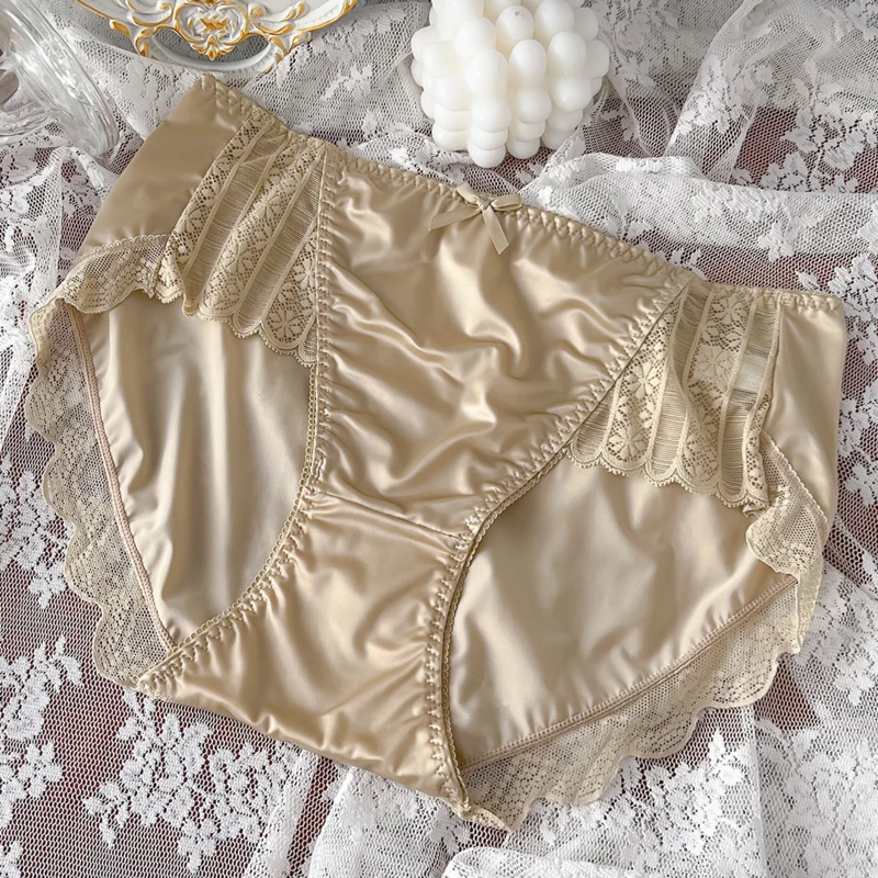 AliExpress 2023 New High End Satin Traceless Ice Silk Skincare Lightweight, Breathable Sexy Pure Desire Large Mid Waist Underwear for Women, view 5