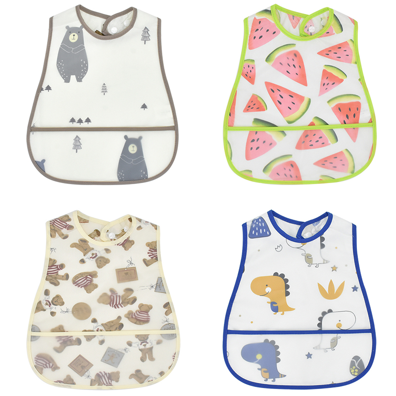 AliExpress 2023New Cartoon Pattern EVA Waterproof Pocket Lunch Feeding Bibs Adjustable Baby Bibs Cute Children Baby Apron Kids Burp Cloths
