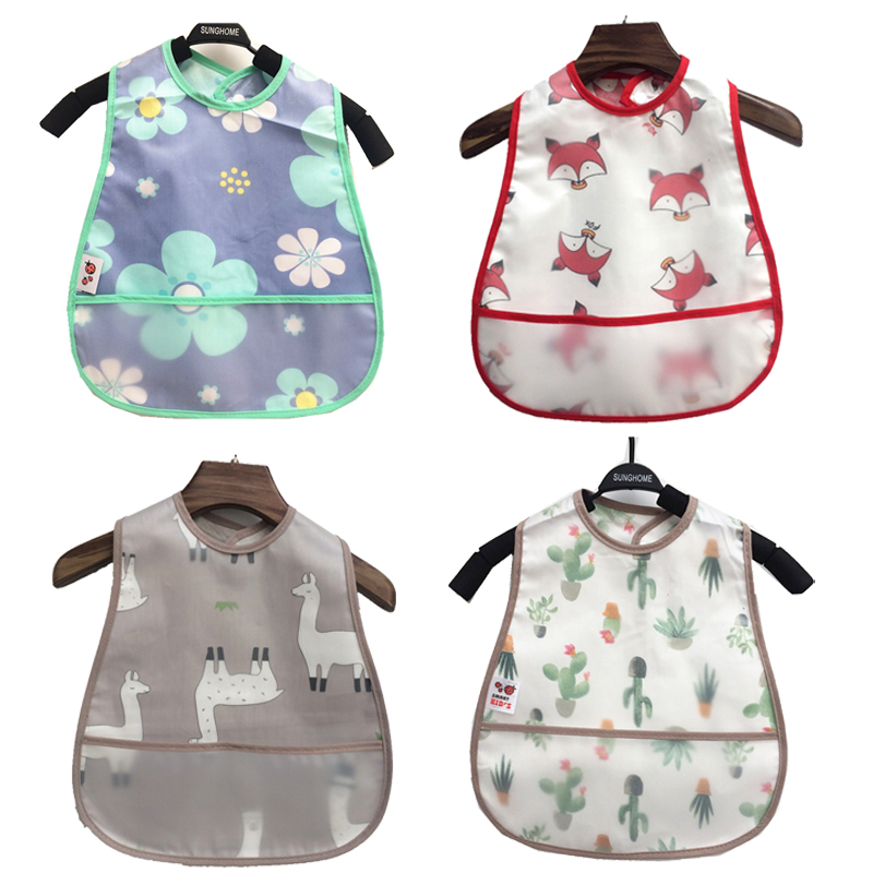 AliExpress 2023New Cartoon Pattern EVA Waterproof Pocket Lunch Feeding Bibs Adjustable Baby Bibs Cute Children Baby Apron Kids Burp Cloths, view 2