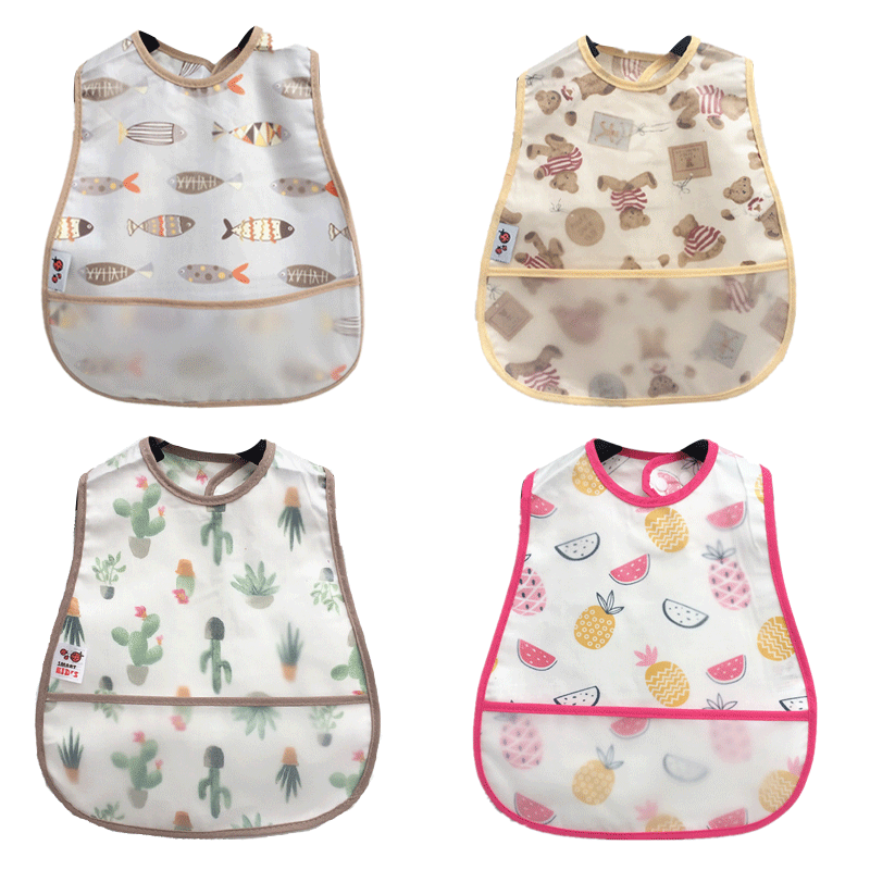 AliExpress 2023New Cartoon Pattern EVA Waterproof Pocket Lunch Feeding Bibs Adjustable Baby Bibs Cute Children Baby Apron Kids Burp Cloths, view 3