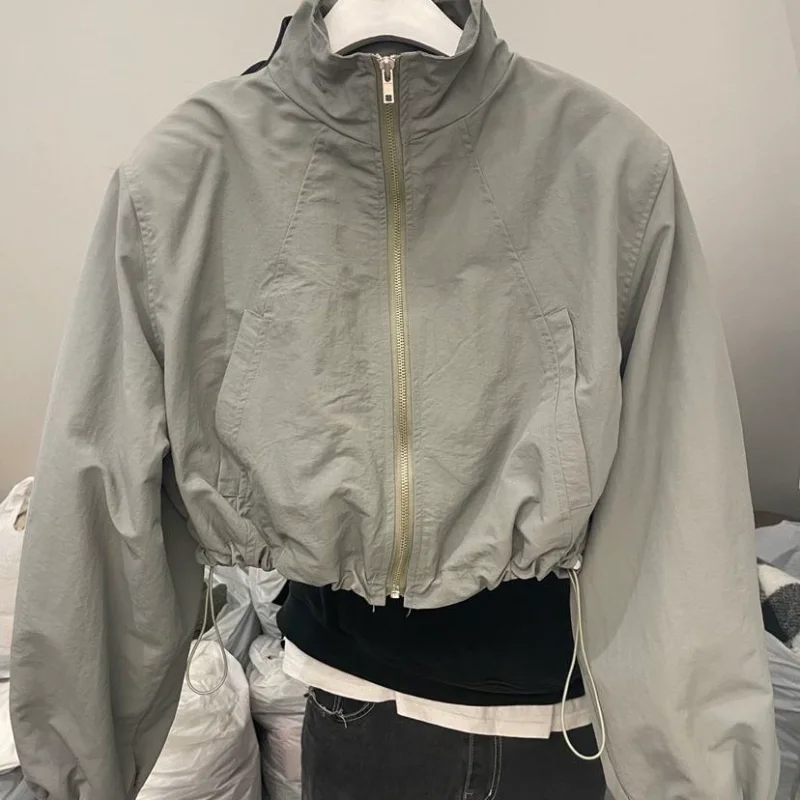 AliExpress 2024 Autumn Vintage Women's Windbreaker Cropped Jackets Harajuku Oversized Streetwear Long Sleeve Fashion Female Elegant Top, view 4