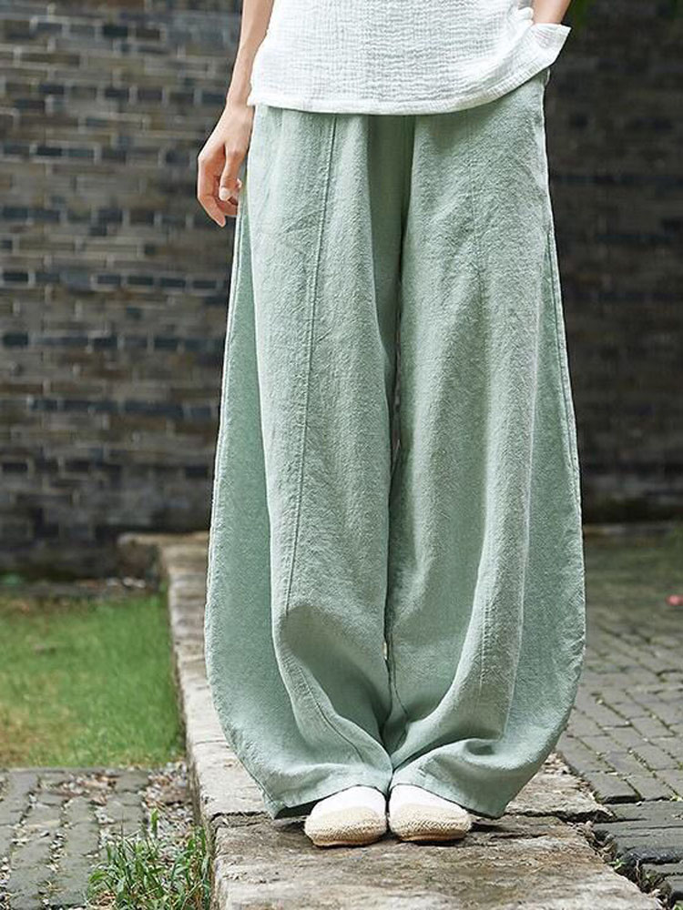 AliExpress 2024 Cotton Linen Bloomers Wide Leg Pants Women Vintage Full Length Fashion Elegent Pants Solid Elasitic Waist Spring Autumn 5XL, view 3