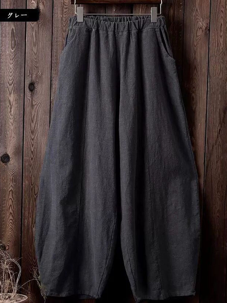 AliExpress 2024 Cotton Linen Bloomers Wide Leg Pants Women Vintage Full Length Fashion Elegent Pants Solid Elasitic Waist Spring Autumn 5XL, view 6