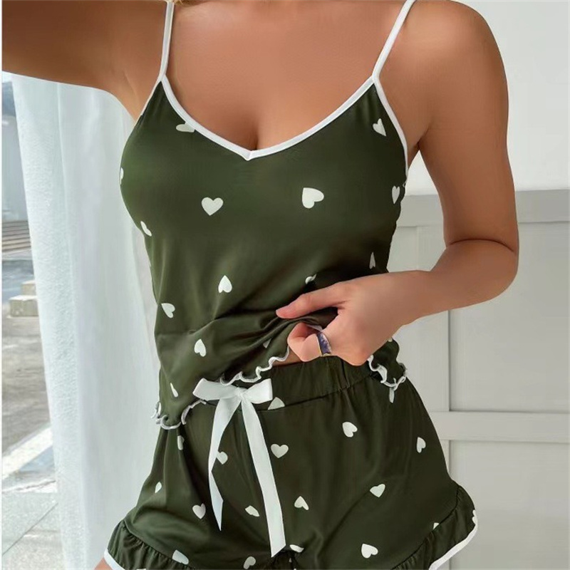 AliExpress 2024 Summer Pajama Set Large Size Vest Shorts Women's Suspenders Soft Casual Cute Printed Women Pajamas Set, view 4