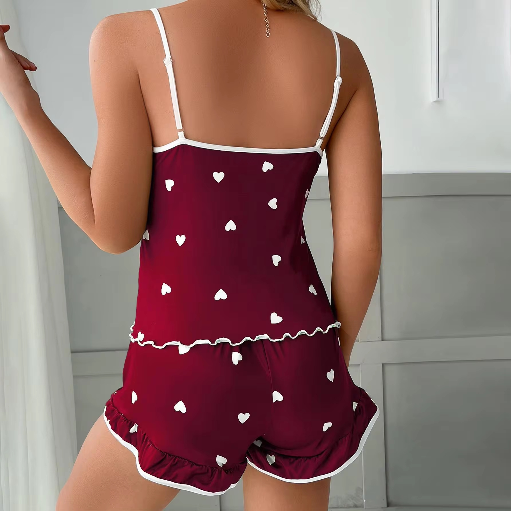 AliExpress 2024 Summer Pajama Set Large Size Vest Shorts Women's Suspenders Soft Casual Cute Printed Women Pajamas Set, view 5
