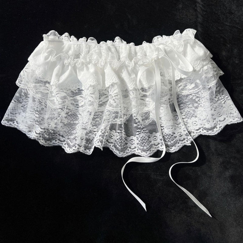 AliExpress 2025 Korean Ins Unique Lace Layered Gauze Skirts Lace Trim A-Line Short Cloth Mini Waist Skirts Harajuku Girl's White Skirts Y2K