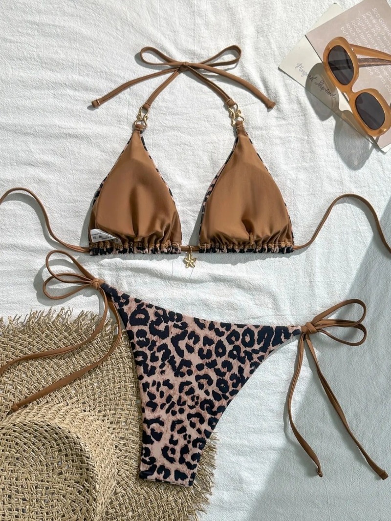 AliExpress 2025 New Arrival European and American Leopard Print Halter Bikini Set for Women, Sexy Swimsuit, view 2