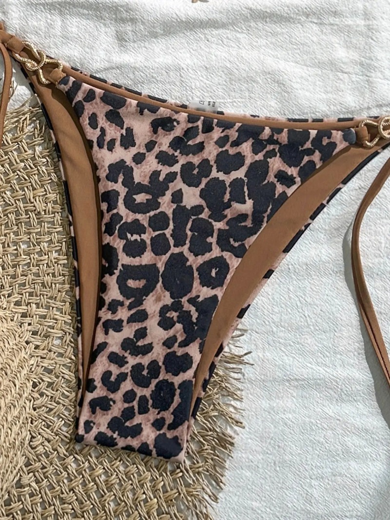 AliExpress 2025 New Arrival European and American Leopard Print Halter Bikini Set for Women, Sexy Swimsuit, view 3
