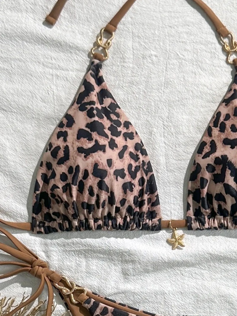AliExpress 2025 New Arrival European and American Leopard Print Halter Bikini Set for Women, Sexy Swimsuit, view 4