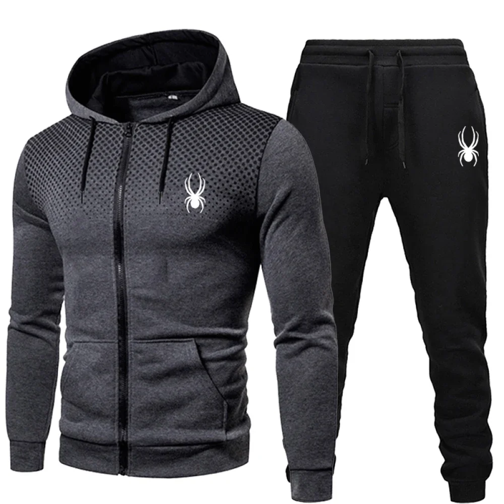 AliExpress 2025 popular two-piece men's sportswear jogging suit sportswear hooded sweatshirt zipper sweatshirt autumn and winter clothing, view 2