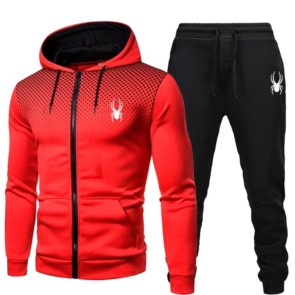 AliExpress 2025 popular two-piece men's sportswear jogging suit sportswear hooded sweatshirt zipper sweatshirt autumn and winter clothing, view 4