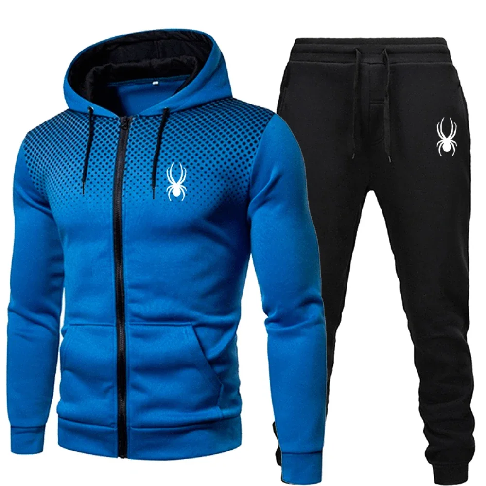 AliExpress 2025 popular two-piece men's sportswear jogging suit sportswear hooded sweatshirt zipper sweatshirt autumn and winter clothing, view 5