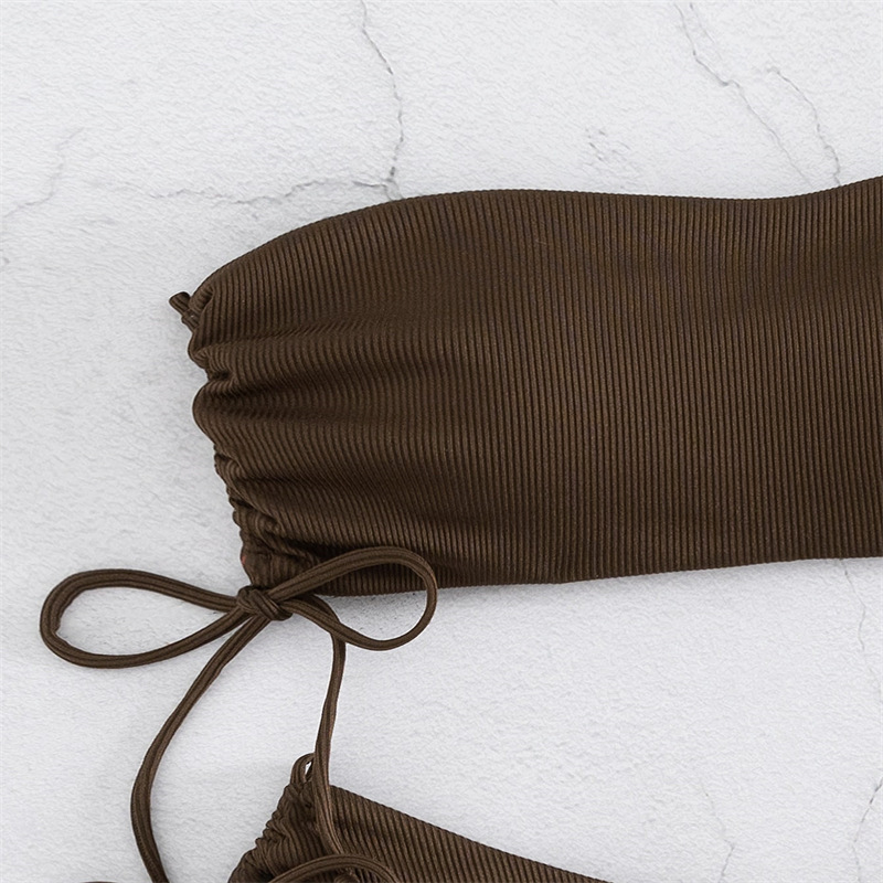 AliExpress 2025 Sexy Low Waist Swimwear New Solid Bandeau Bikini Set Women Push Up Drawstring Beachwear Swimsuit Backless Bathing Suit, view 3