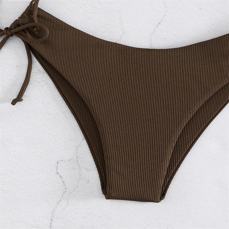 AliExpress 2025 Sexy Low Waist Swimwear New Solid Bandeau Bikini Set Women Push Up Drawstring Beachwear Swimsuit Backless Bathing Suit, view 4