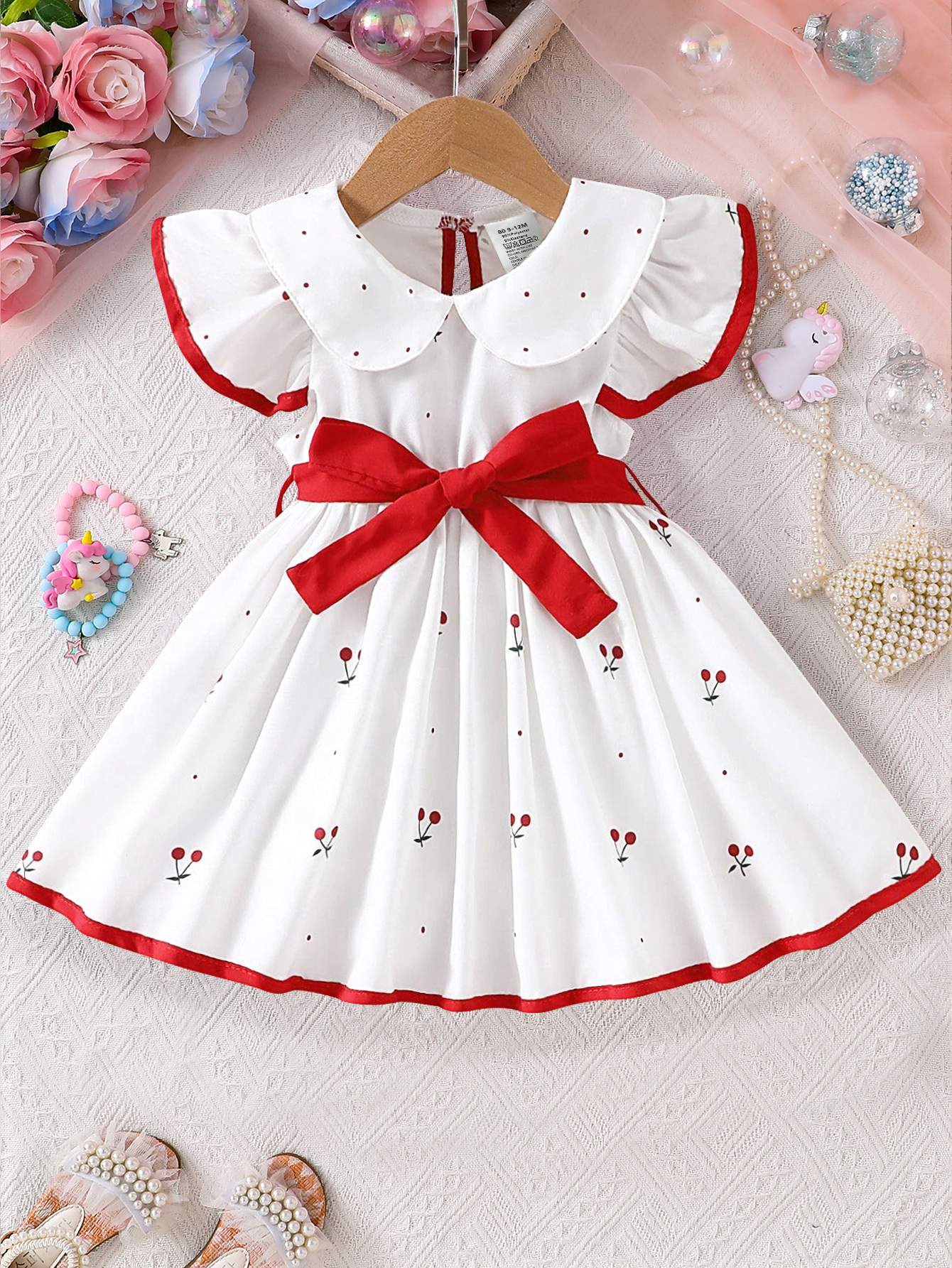 AliExpress 2025 Summer New Girls Infant Floral Print Dress Breathable Baby Princess Dress 0-3 Years Cool Short Sleeve Outfit, view 3