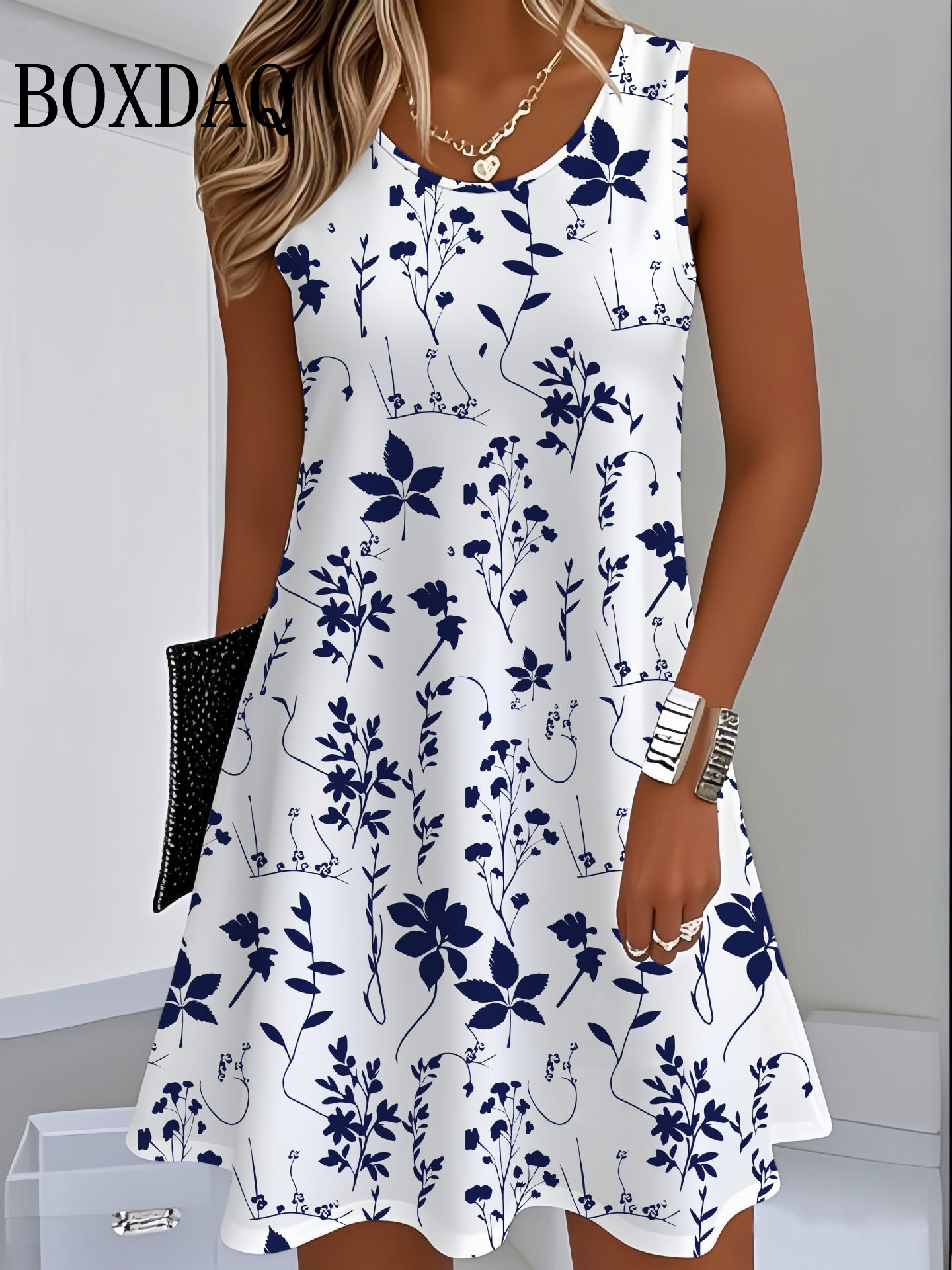 AliExpress 2025 Women Sundress Floral Dress Casual Sleeveless O-Neck Loose Mini Dress Summer Women'S Tank Flower 3D Print Beach Short Dress, view 2