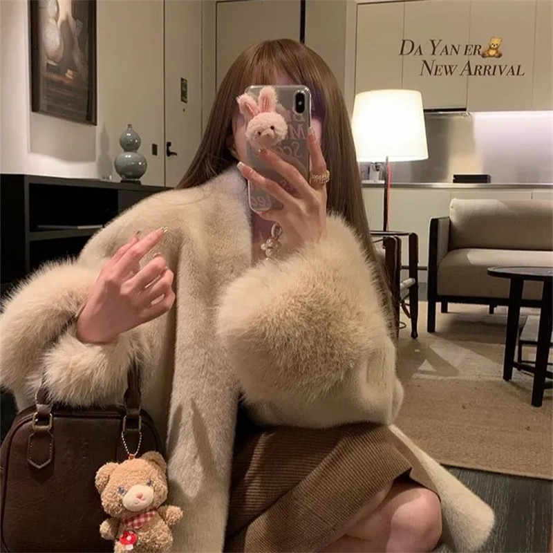 AliExpress 2026 Imported Velvet Mink Fur Coat With Mink Fur Collar,Temperament  Medium Length Fur Jacket Women, view 2