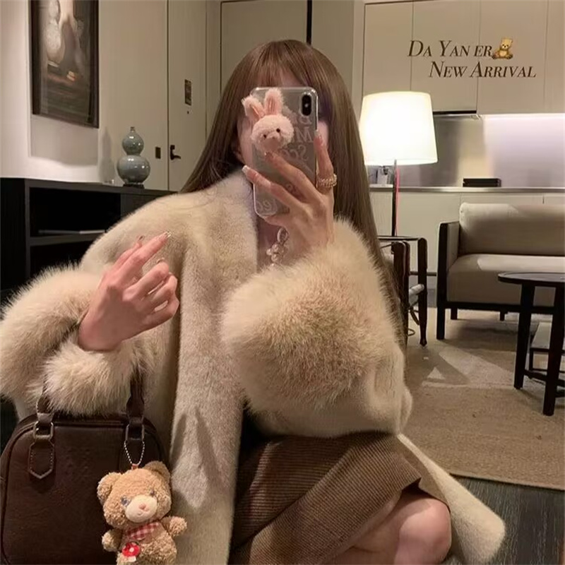 AliExpress 2026 Imported Velvet Mink Fur Coat With Mink Fur Collar,Temperament  Medium Length Fur Jacket Women, view 4