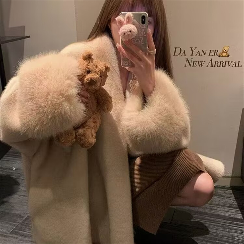 AliExpress 2026 Imported Velvet Mink Fur Coat With Mink Fur Collar,Temperament  Medium Length Fur Jacket Women, view 5